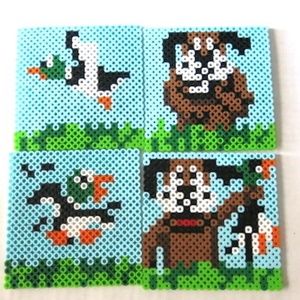 Set of 4 Duck Hunt Perler Coasters